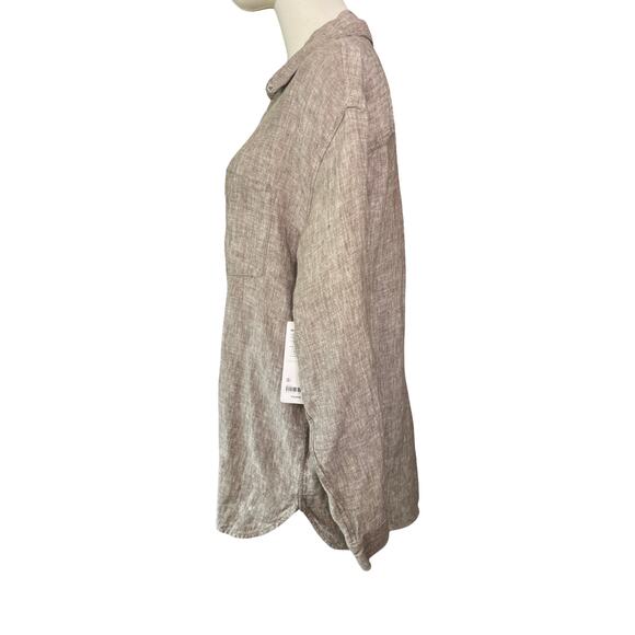 Athleta 100% Linen Button Down Shirt Taupe Gray Small NWT - Picture 5 of 9